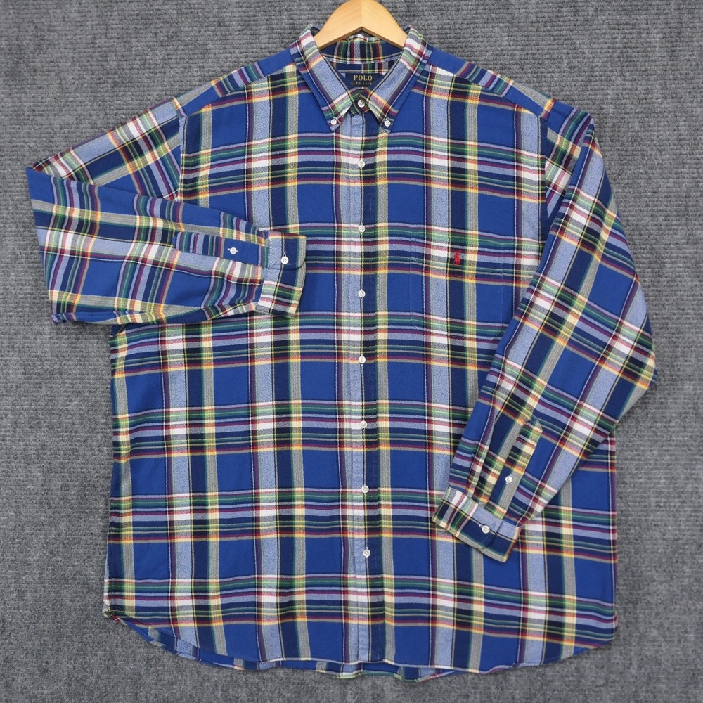 Polo Ralph Lauren Mens 3XLT Flannel Mid-weight Blue Plaid Button Down Shirt L/S